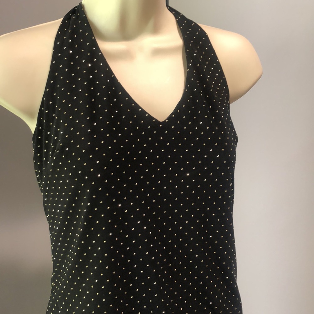 New Beautiful Cache Black & Gold Dot Halter dress